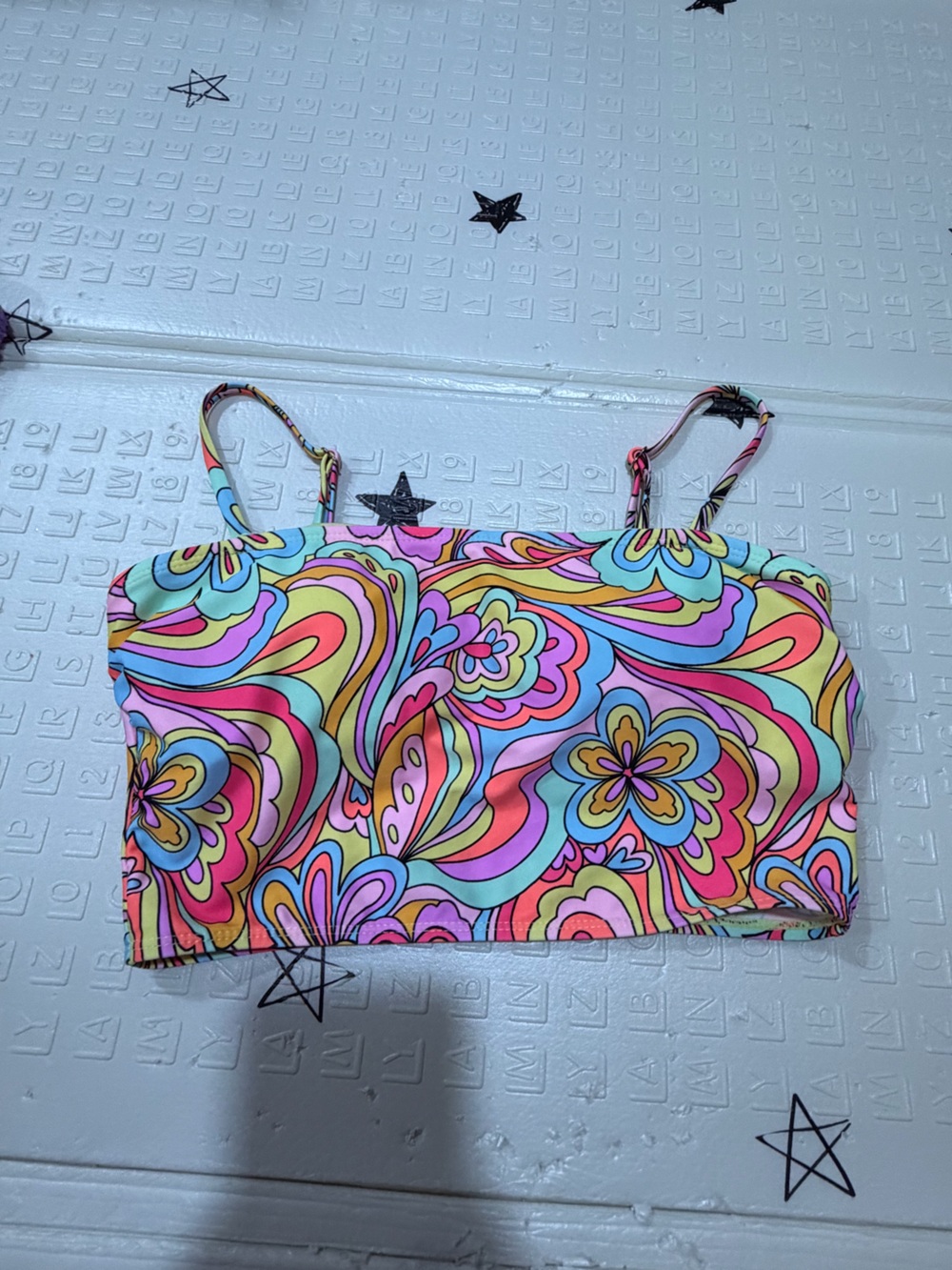 Multi-Color Swirl Swimsuit top with Yellow Lining or sport bra